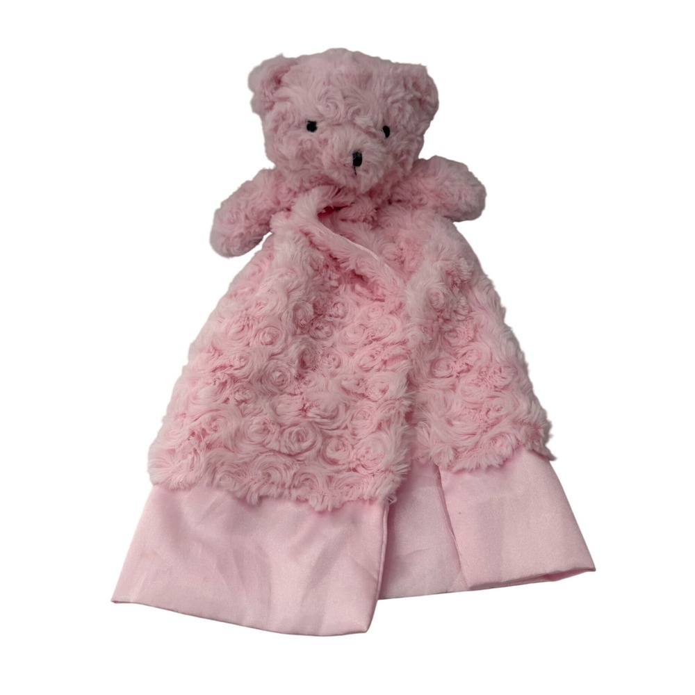 Kyle & Deena Baby Security Blanket Pink Teddy Bear Rosette Plush Satin Lovey 15"